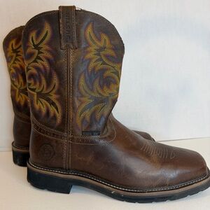 Justin WK4682 Steel Toe Work Boots Men’s 12EE Brown Leather Pull On Western